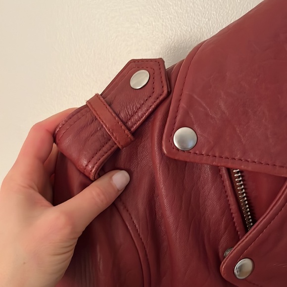 MAJE Red Lamb Leather Biker Jacket FR 40 - Picture 6 of 7